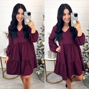 Boutique Bubble Sleeve Tiered Dress